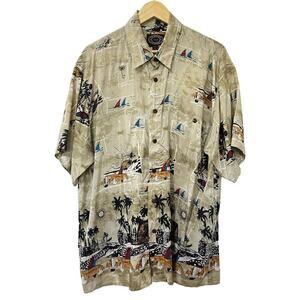 Hawaiian Silk Company Men’s Silk Button Down Shirt Size L Tropical Resortwear